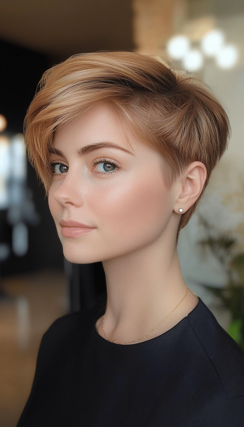 6. Tapered Pixie with Warm Honey Blonde (Short Haircuts For Women With Straight Hair) - Short Haircuts For Women With Straight Hair
