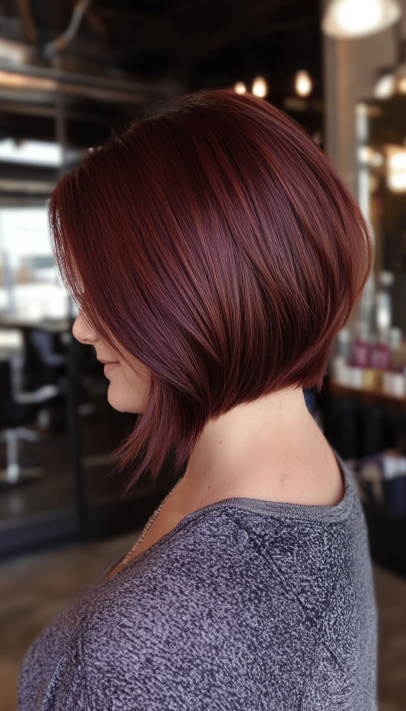 8. Angled Bob with Deep Auburn (Short Haircuts For Women With Straight Hair) - Short Haircuts For Women With Straight Hair