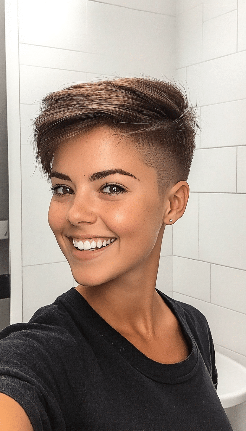 12. Edgy Undercut Pixie with Ash Brown (Short Haircuts For Women With Straight Hair) - Short Haircuts For Women With Straight Hair