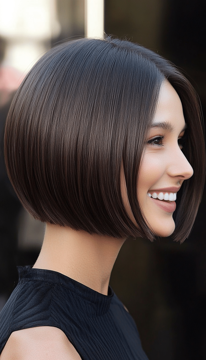 16. Blunt Micro Bob with Dark Espresso Brown (Short Haircuts For Women With Straight Hair) - Short Haircuts For Women With Straight Hair