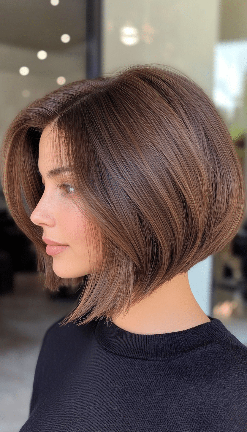 18. Stacked Bob with Rich Chestnut Brown (Short Haircuts For Women With Straight Hair) - Short Haircuts For Women With Straight Hair