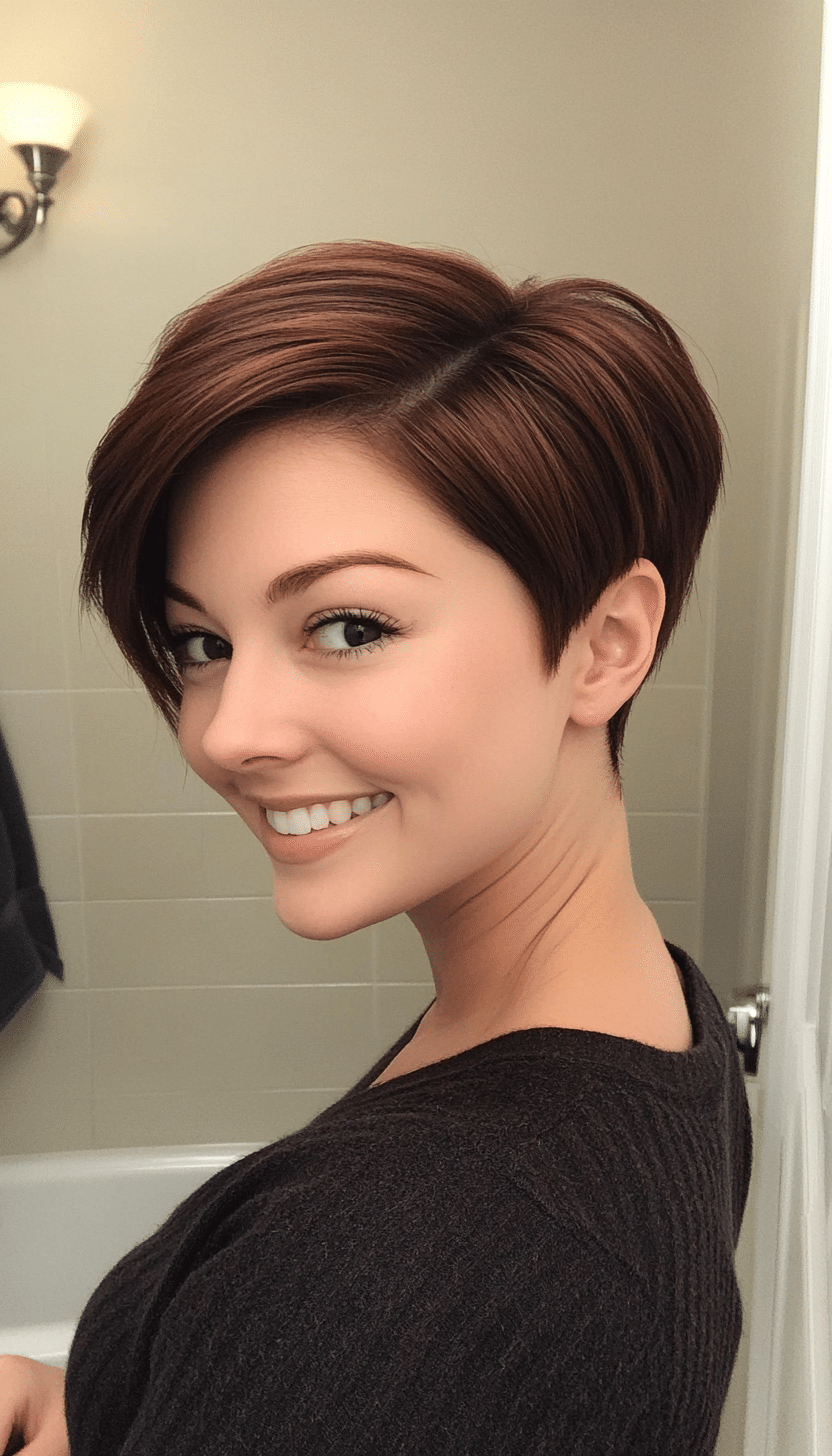 19. Long Pixie with Soft Mahogany Brown (Short Haircuts For Women With Straight Hair) - Short Haircuts For Women With Straight Hair