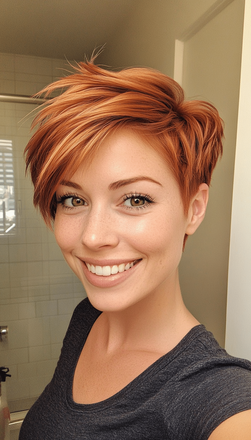 21. Messy Pixie with Light Copper Red (Short Haircuts For Women With Straight Hair) - Short Haircuts For Women With Straight Hair