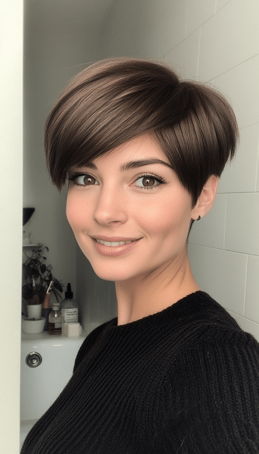 23. Bowl Cut Pixie with Dark Walnut Brown (Short Haircuts For Women With Straight Hair) - Short Haircuts For Women With Straight Hair