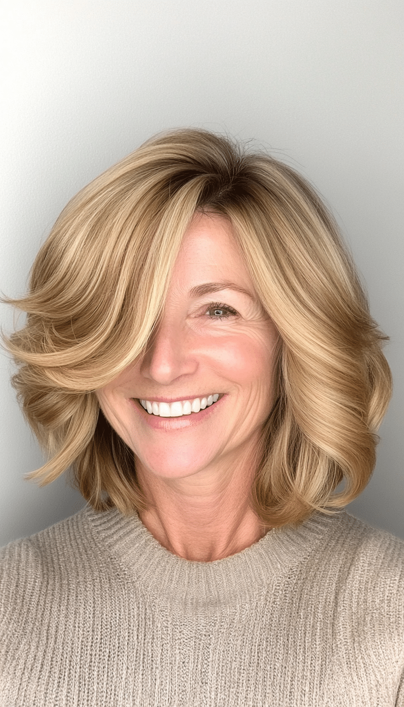 4. Layered Collarbone Bob in Golden Blonde (Layered Bob Haircuts For Women Over 50) - Layered Bob Haircuts For Women Over 50