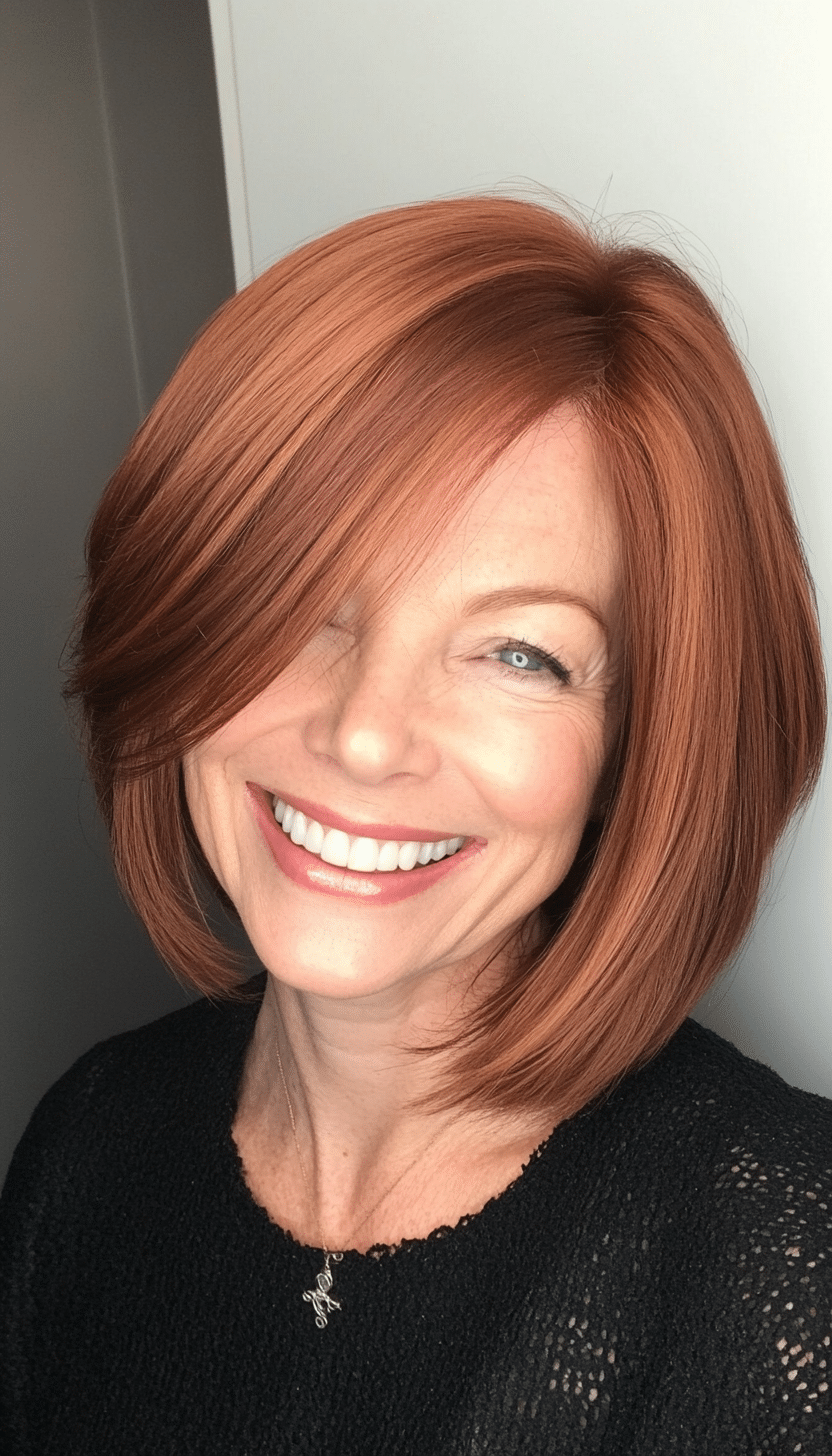 5. Tapered Bob in Rich Auburn (Layered Bob Haircuts For Women Over 50) - Layered Bob Haircuts For Women Over 50