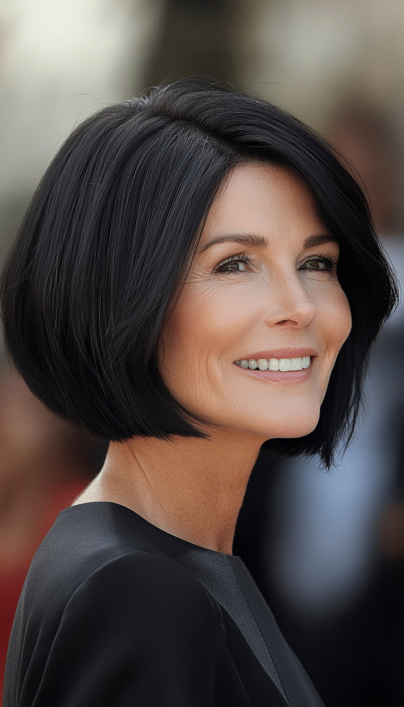 7. Sleek Blunt Bob in Natural Jet Black (Layered Bob Haircuts For Women Over 50) - Layered Bob Haircuts For Women Over 50