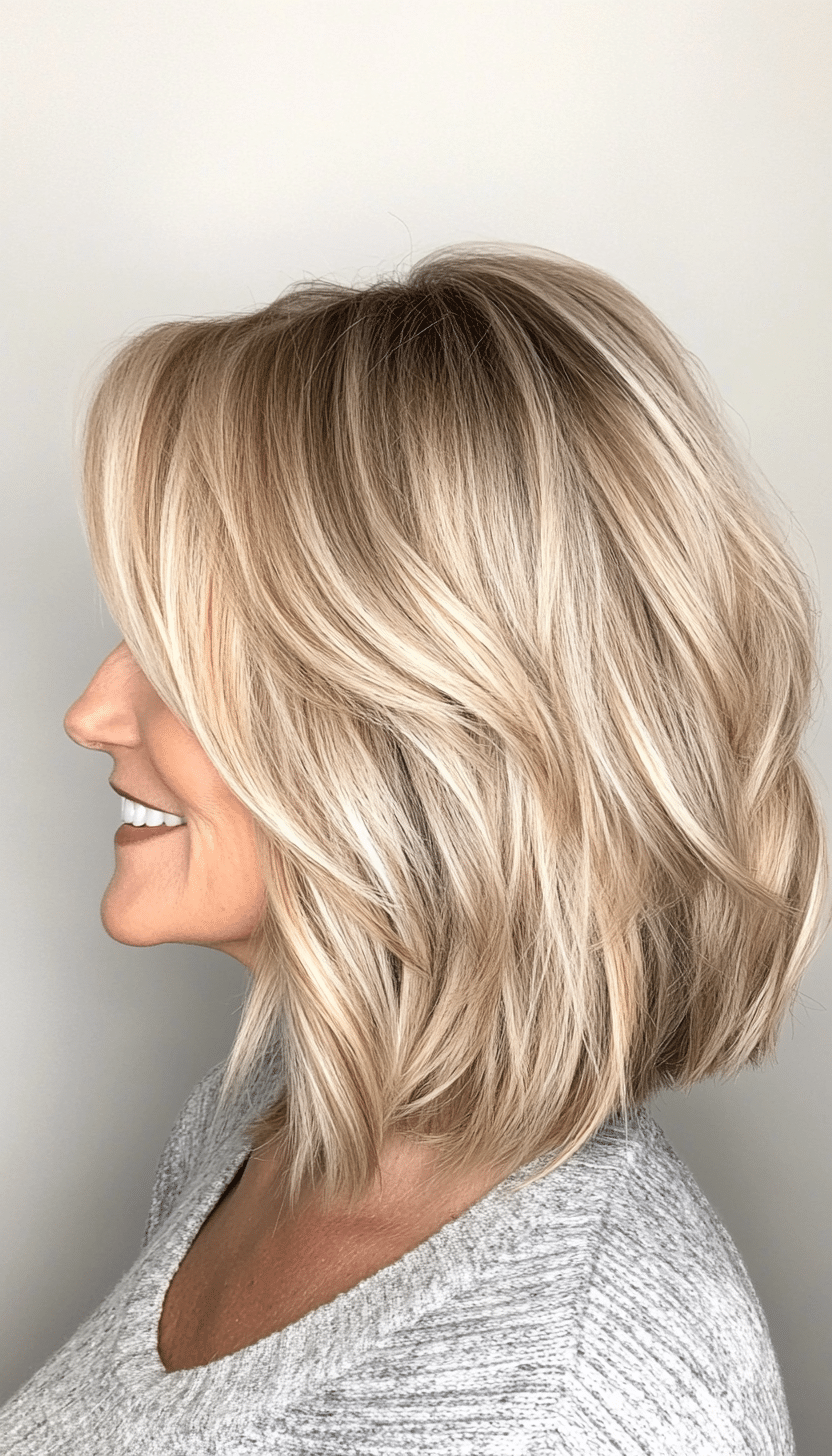 8. Choppy Layered Bob in Sandy Blonde (Layered Bob Haircuts For Women Over 50) - Layered Bob Haircuts For Women Over 50