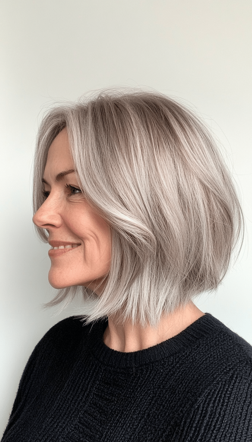 13. Shoulder-Length Bob in Ash Gray (Layered Bob Haircuts For Women Over 50) - Layered Bob Haircuts For Women Over 50