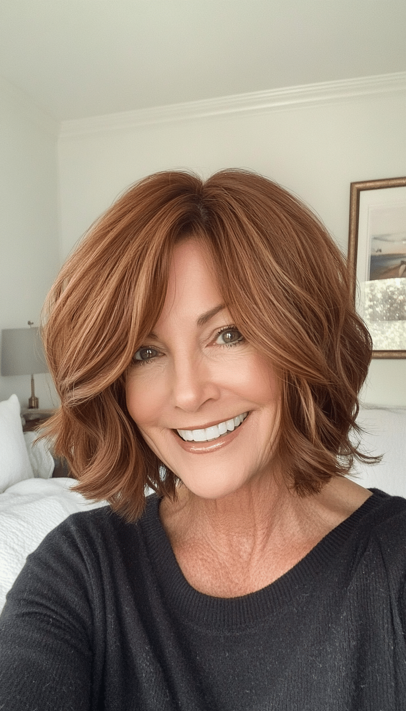 14. Tousled Bob in Soft Chestnut Brown (Layered Bob Haircuts For Women Over 50) - Layered Bob Haircuts For Women Over 50