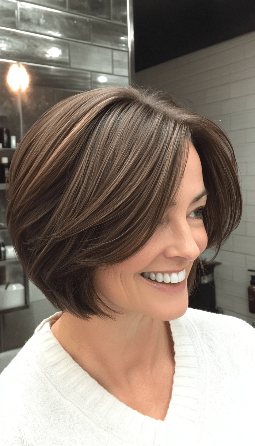 18. French Bob in Dark Ash Brown (Layered Bob Haircuts For Women Over 50) - Layered Bob Haircuts For Women Over 50