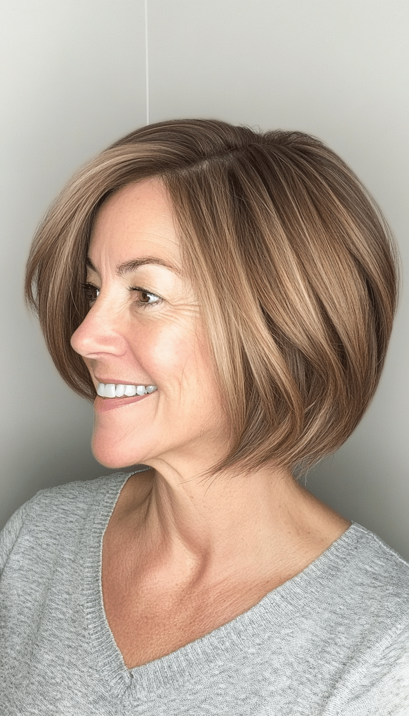 19. Graduated Bob in Light Golden Brown (Layered Bob Haircuts For Women Over 50) - Layered Bob Haircuts For Women Over 50