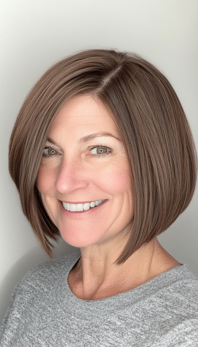24. Face-Framing Bob in Deep Maple Brown (Layered Bob Haircuts For Women Over 50) - Layered Bob Haircuts For Women Over 50