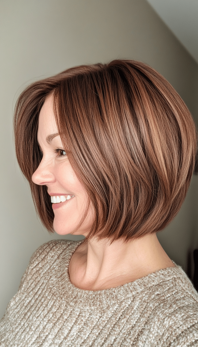 25. Inverted Bob in Soft Walnut Brown (Layered Bob Haircuts For Women Over 50) - Layered Bob Haircuts For Women Over 50