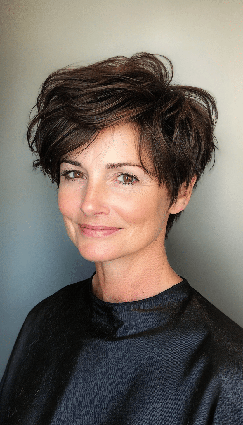 3. Tapered Pixie in Deep Espresso Brown (Haircuts For Women Over 50 With Fine Hair) - Haircuts For Women Over 50 With Fine Hair