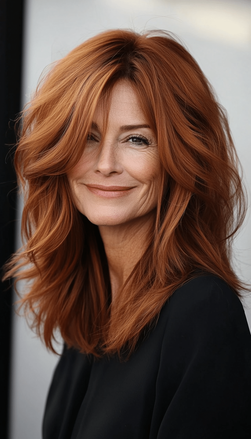 4. Feathered Shag in Natural Auburn (Haircuts For Women Over 50 With Fine Hair) - Haircuts For Women Over 50 With Fine Hair
