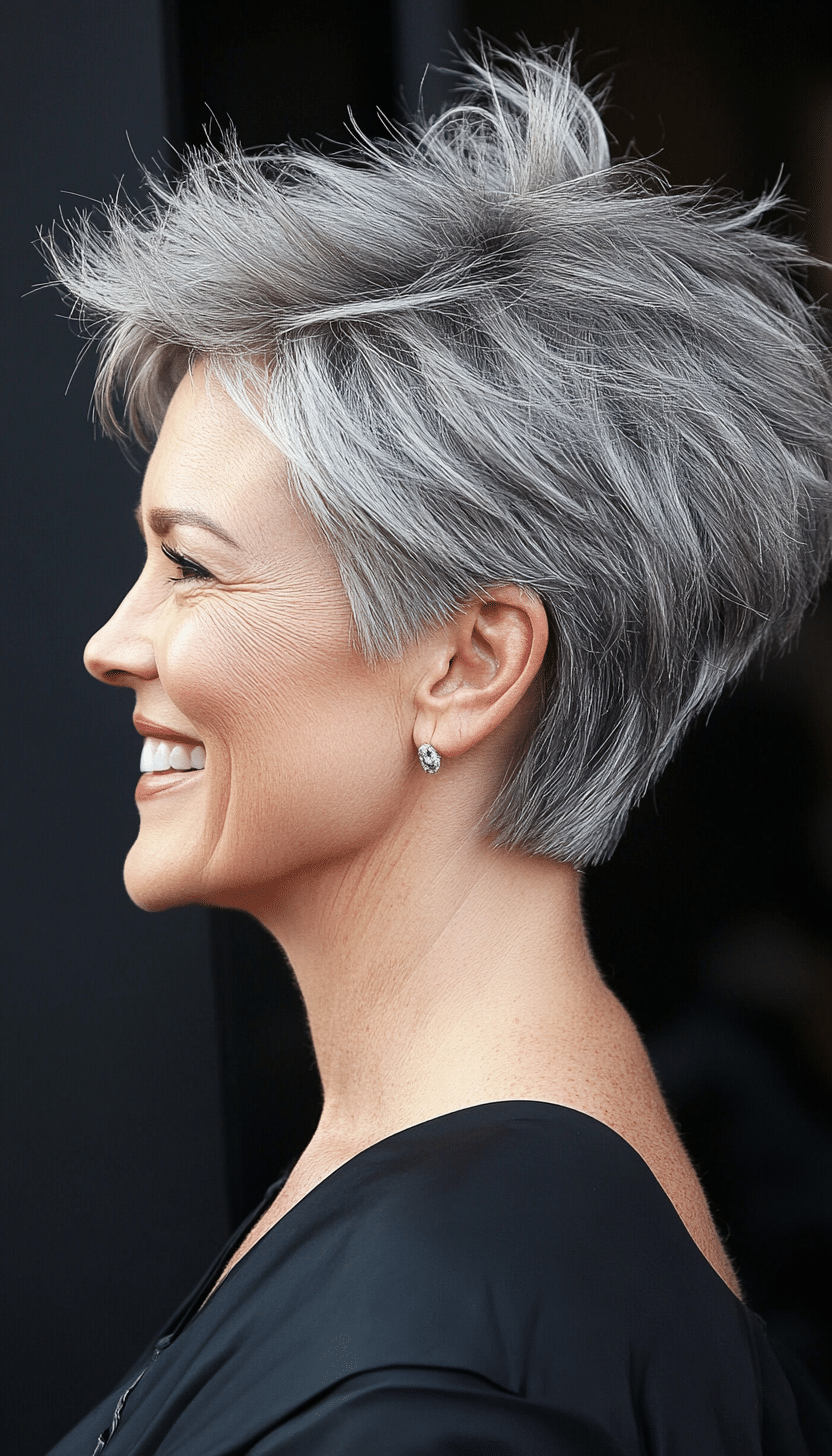 8. Textured Pixie in Silver Gray (Haircuts For Women Over 50 With Fine Hair) - Haircuts For Women Over 50 With Fine Hair
