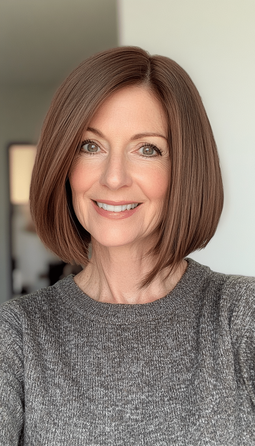 10. Classic Pageboy in Warm Mocha Brown (Haircuts For Women Over 50 With Fine Hair) - Haircuts For Women Over 50 With Fine Hair