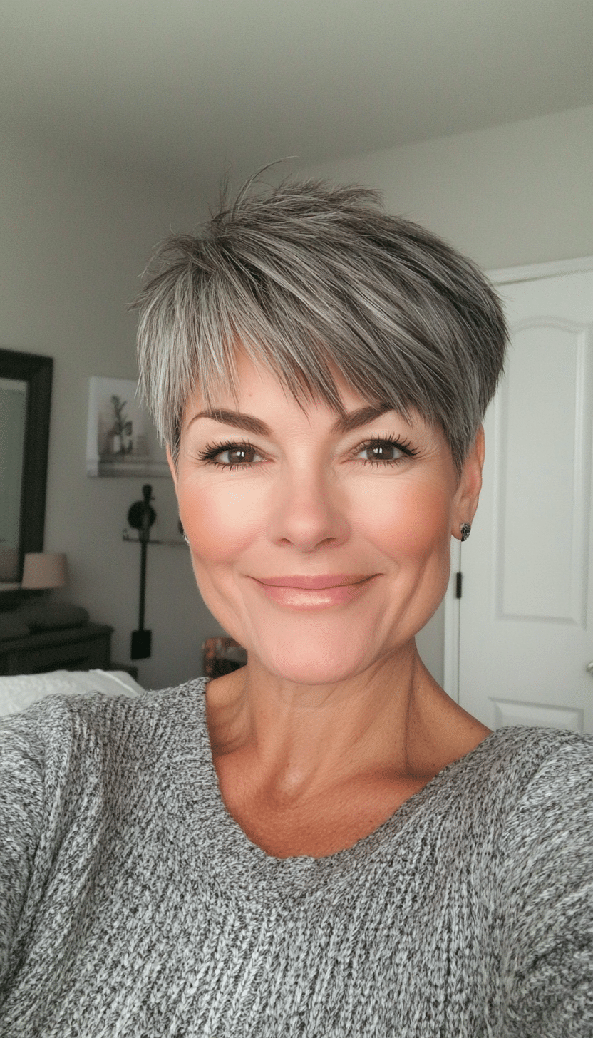 15. Soft Pixie with Volume in Salt and Pepper Blend (Haircuts For Women Over 50 With Fine Hair) - Haircuts For Women Over 50 With Fine Hair