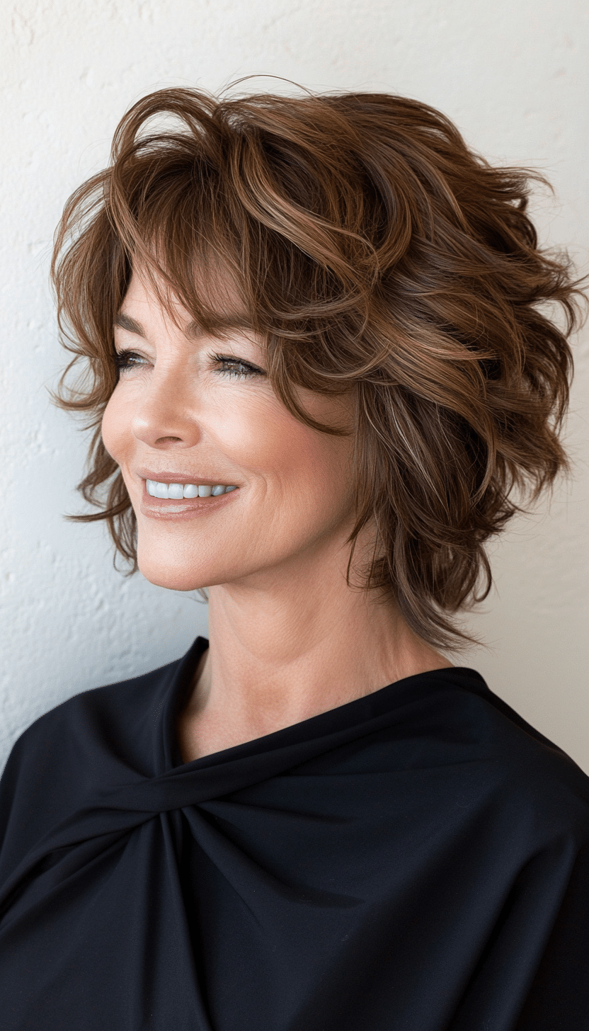 24. Wavy Collarbone Cut in Chestnut Brown with Subtle Highlights (Haircuts For Women Over 50 With Fine Hair) - Haircuts For Women Over 50 With Fine Hair