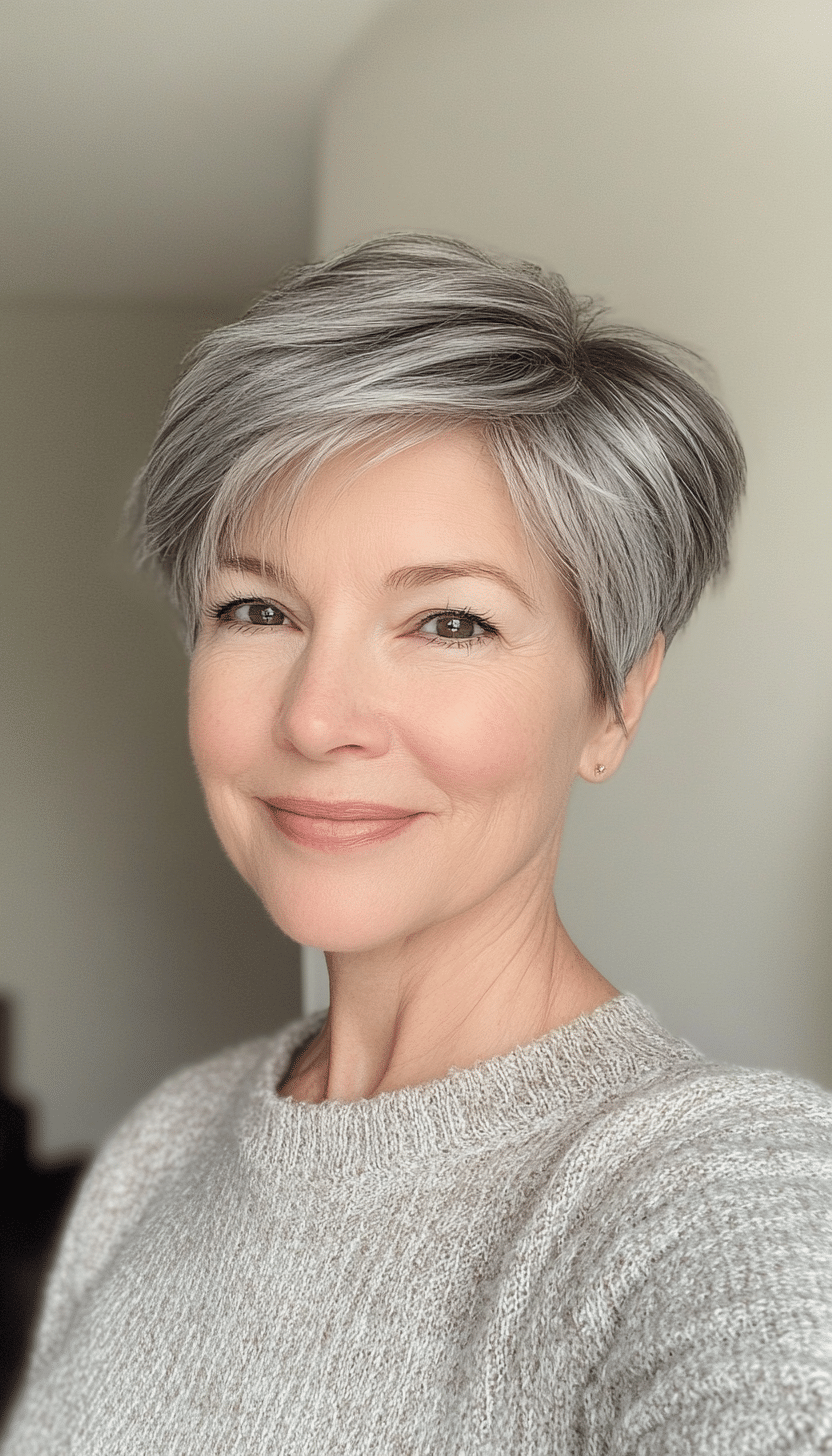 25. Grown-Out Pixie in Soft Charcoal Gray (Haircuts For Women Over 50 With Fine Hair) - Haircuts For Women Over 50 With Fine Hair