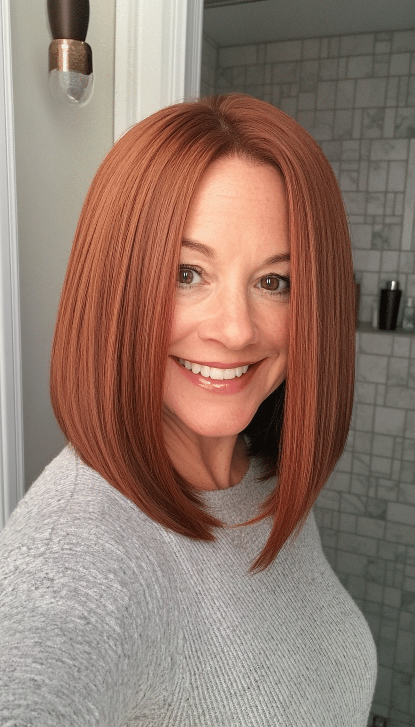 7. Classic Shoulder-Length Blunt Cut in Warm Auburn (Hairstyles For Women Over 50 With Thick Hair) - Hairstyles For Women Over 50 With Thick Hair