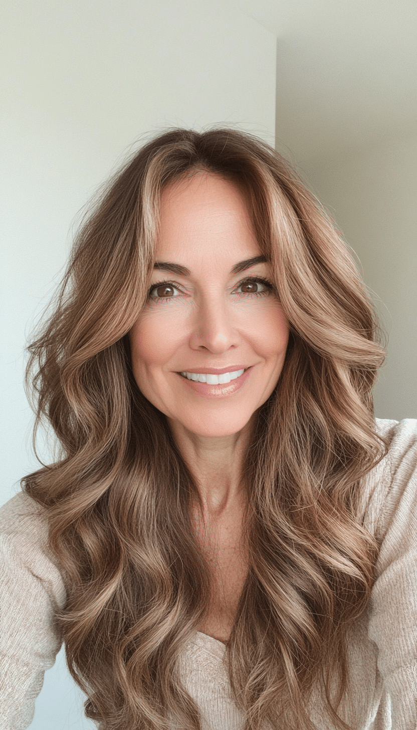 11. Long Soft Waves in Honey Brown (Hairstyles For Women Over 50 With Thick Hair) - Hairstyles For Women Over 50 With Thick Hair