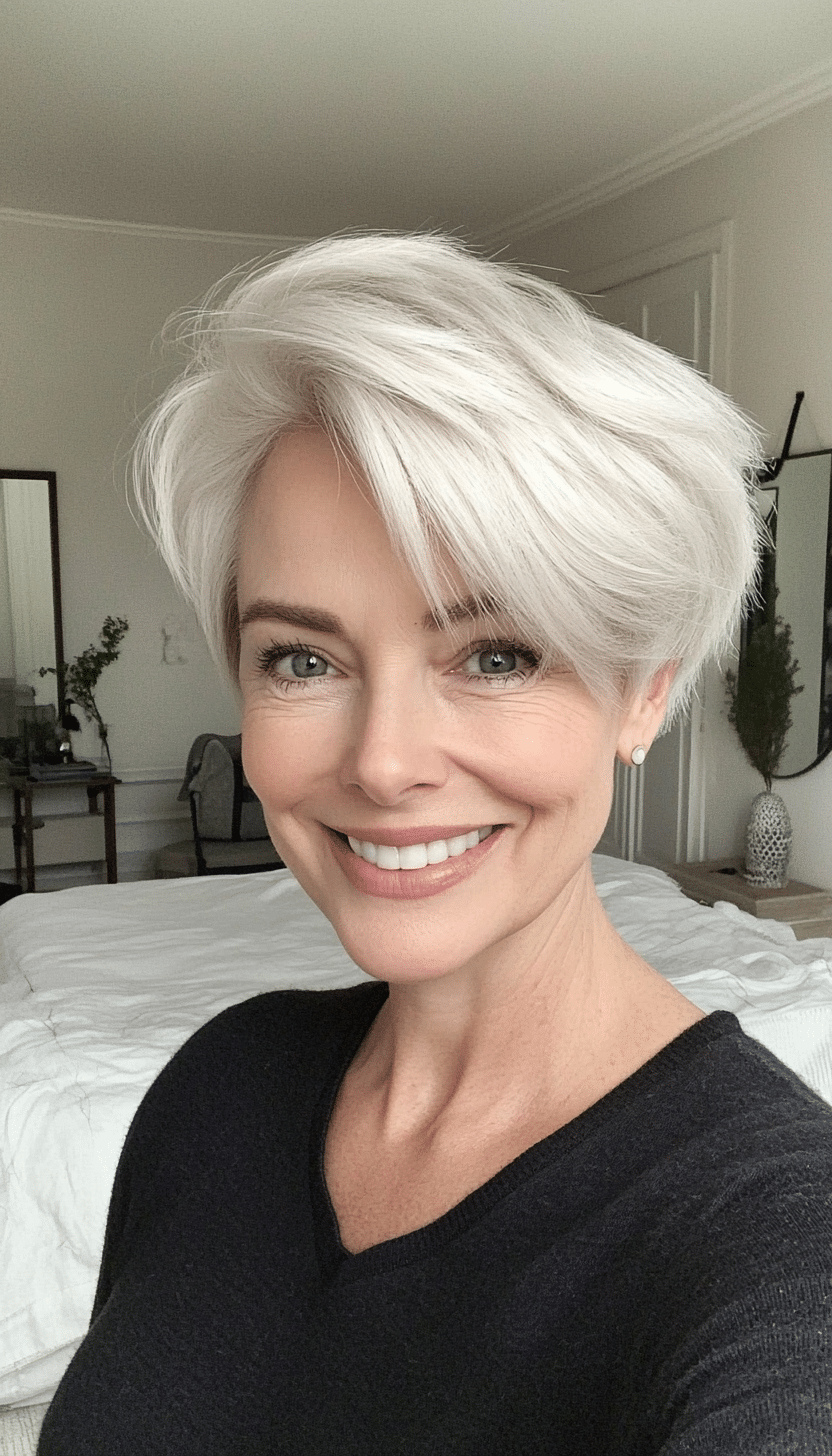 18. Tapered Short Cut in Soft White (Hairstyles For Women Over 50 With Thick Hair) - Hairstyles For Women Over 50 With Thick Hair
