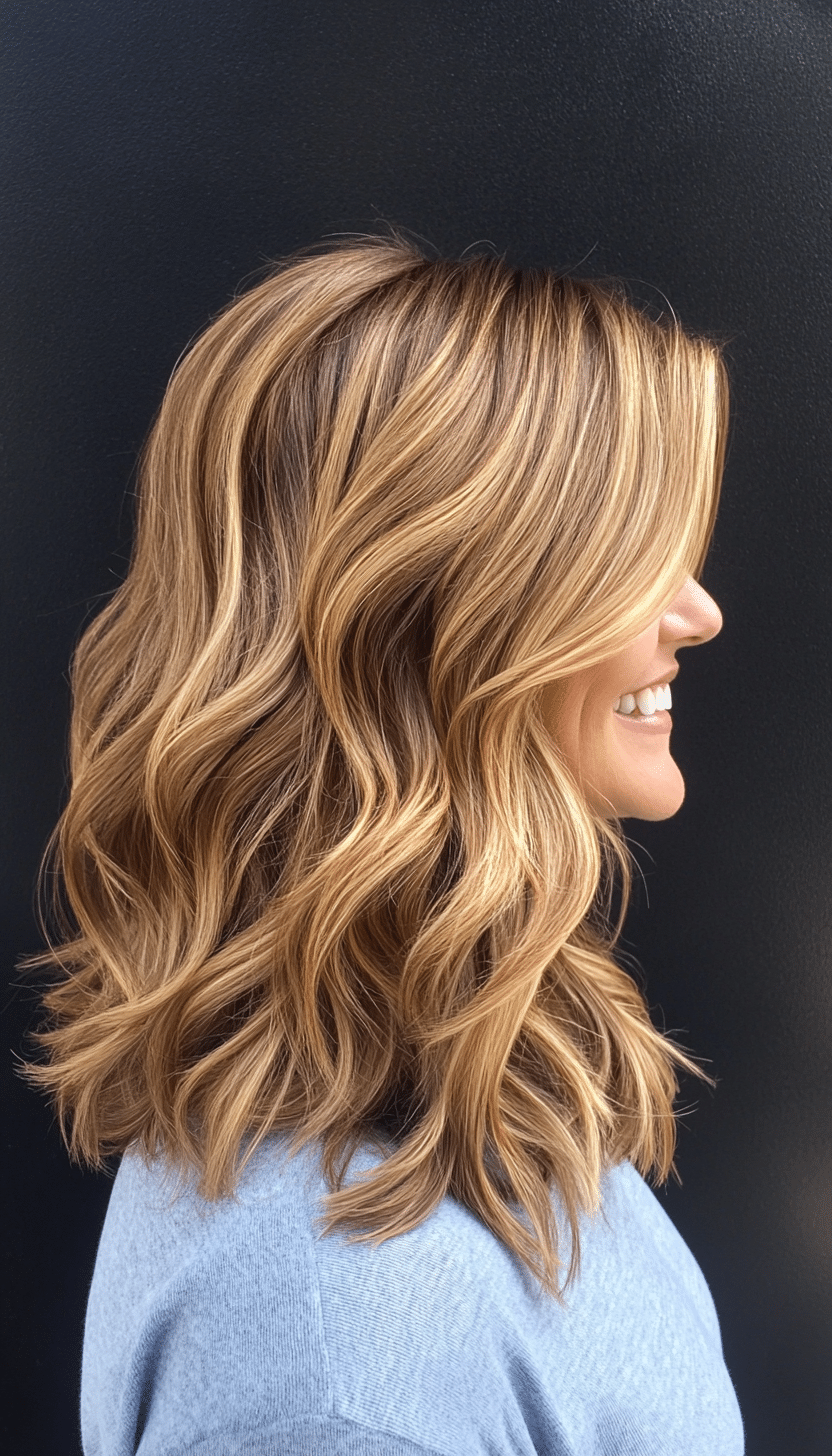20. Textured Shoulder-Length Waves in Golden Brown (Hairstyles For Women Over 50 With Thick Hair) - Hairstyles For Women Over 50 With Thick Hair