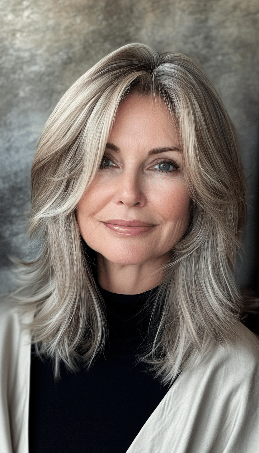 5. Wispy Layered Shag in Ash Brown (Medium Length Haircuts For Women Over 60) - Medium Length Haircuts For Women Over 60