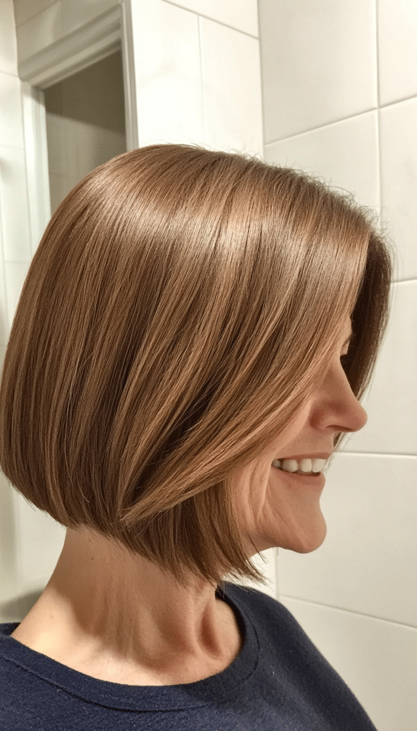 8. Subtle A-Line Bob in Honey Brown (Medium Length Haircuts For Women Over 60) - Medium Length Haircuts For Women Over 60