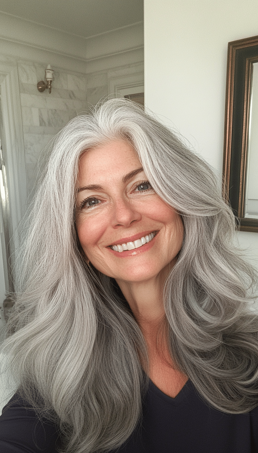 9. Flipped-Out Layers in Natural Gray (Medium Length Haircuts For Women Over 60) - Medium Length Haircuts For Women Over 60