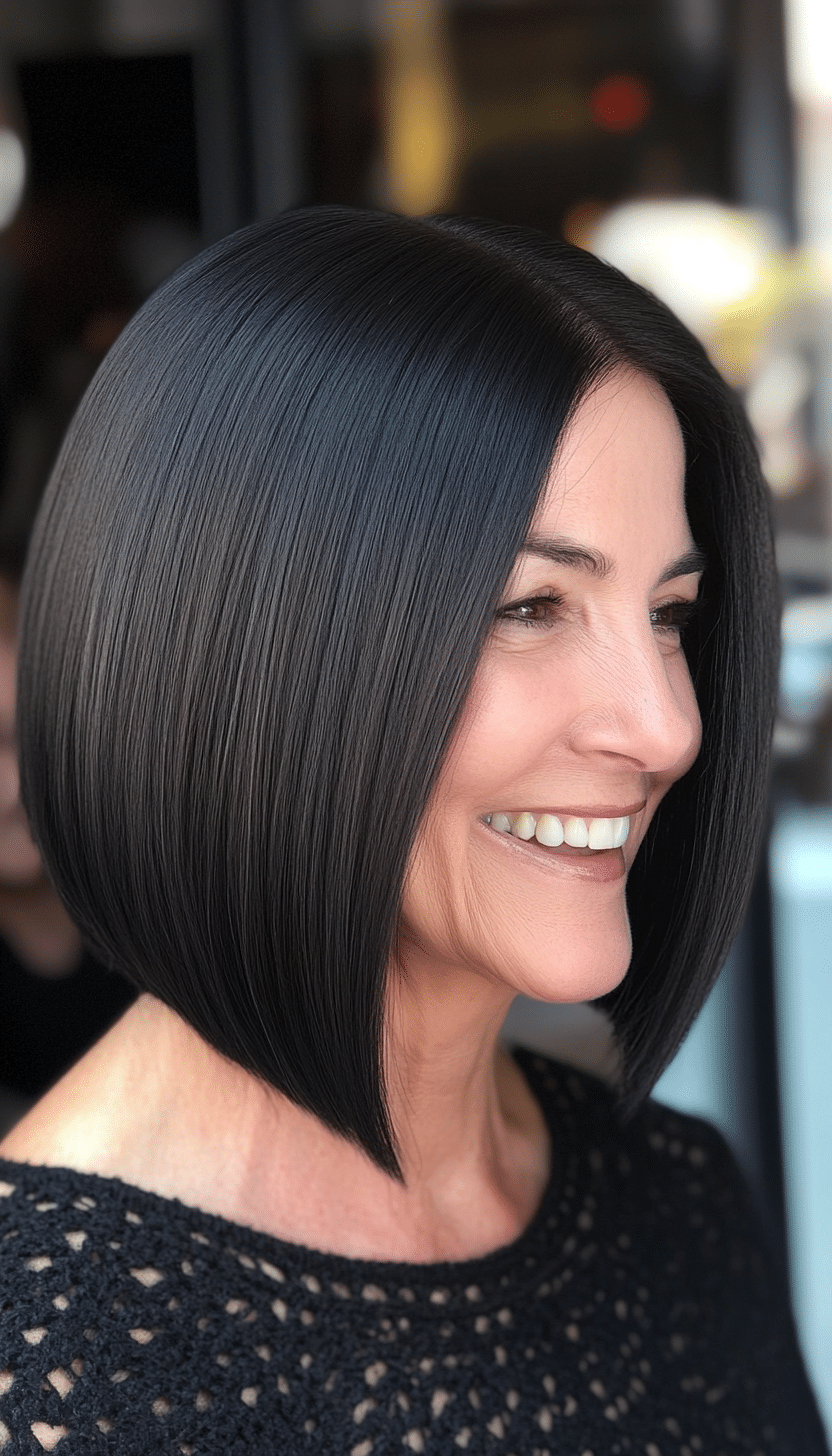 16. Sleek Medium Bob in Natural Jet Black (Medium Length Haircuts For Women Over 60) - Medium Length Haircuts For Women Over 60