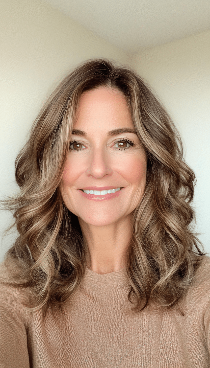 18. Medium-Length Layered Waves in Caramel Brown (Medium Length Haircuts For Women Over 60) - Medium Length Haircuts For Women Over 60