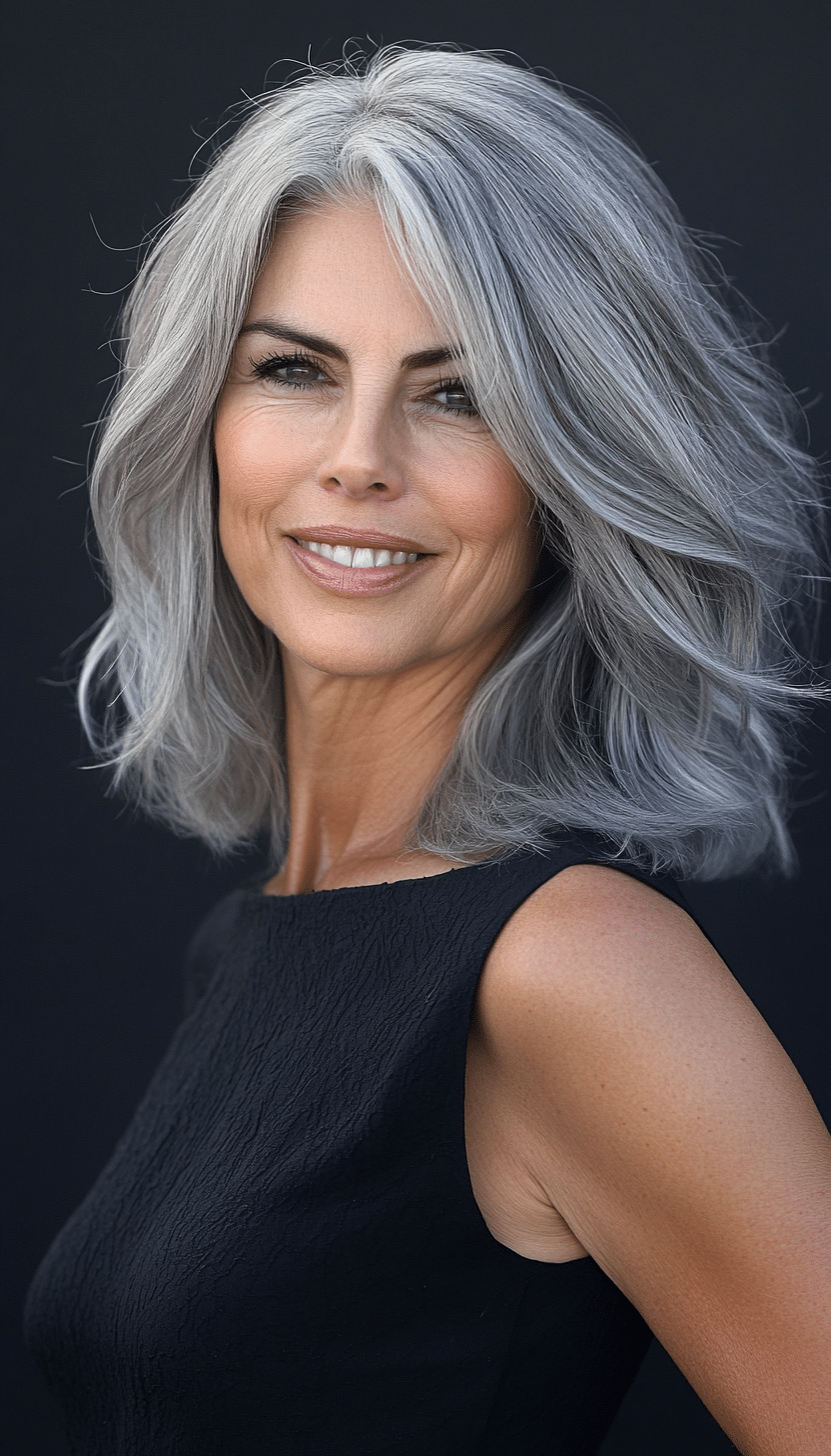 21. Rounded Shoulder-Length Cut in Pearl Gray (Medium Length Haircuts For Women Over 60) - Medium Length Haircuts For Women Over 60