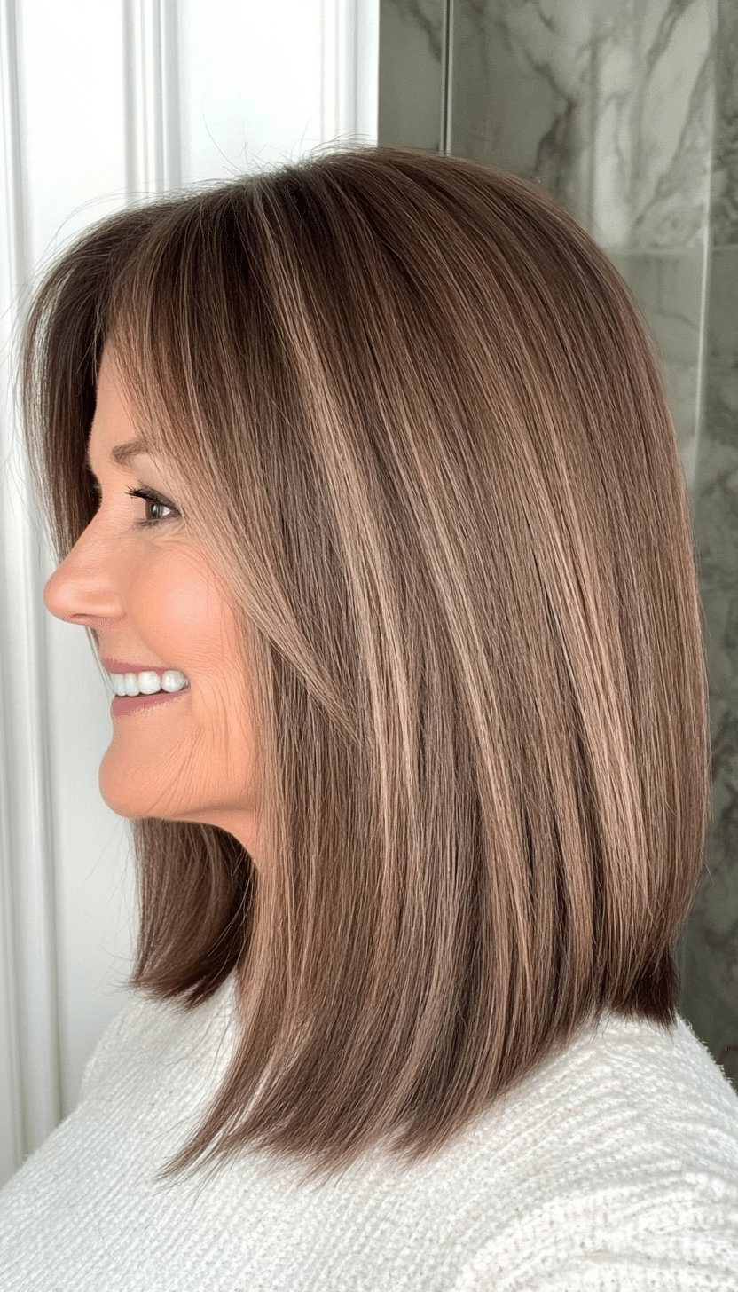 22. Medium-Length Straight Cut with Feathered Ends in Warm Medium Brown (Medium Length Haircuts For Women Over 60) - Medium Length Haircuts For Women Over 60