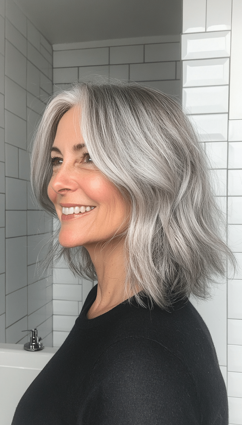 24. Tapered Shoulder-Length Shag in Ash Silver (Medium Length Haircuts For Women Over 60) - Medium Length Haircuts For Women Over 60