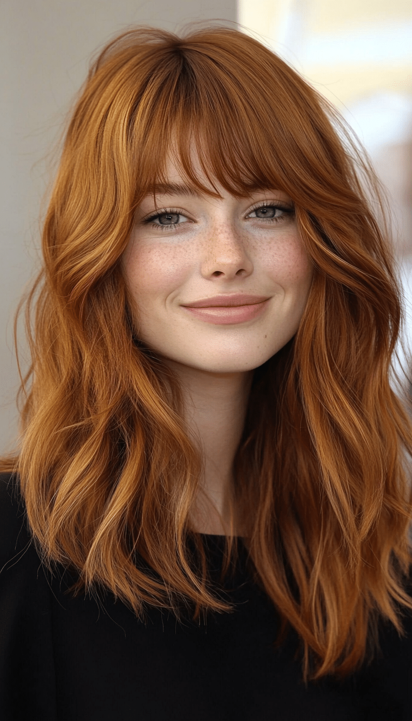 22. Collarbone-Length Soft Shag with Wispy Bangs in Golden Chestnut (Medium Length Hairstyles With Bangs) - Medium Length Hairstyles With Bangs