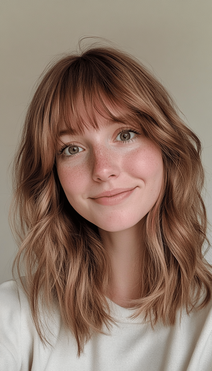 25. Soft Wolf Cut with Curtain Bangs in Light Honey Brown (Medium Length Hairstyles With Bangs) - Medium Length Hairstyles With Bangs