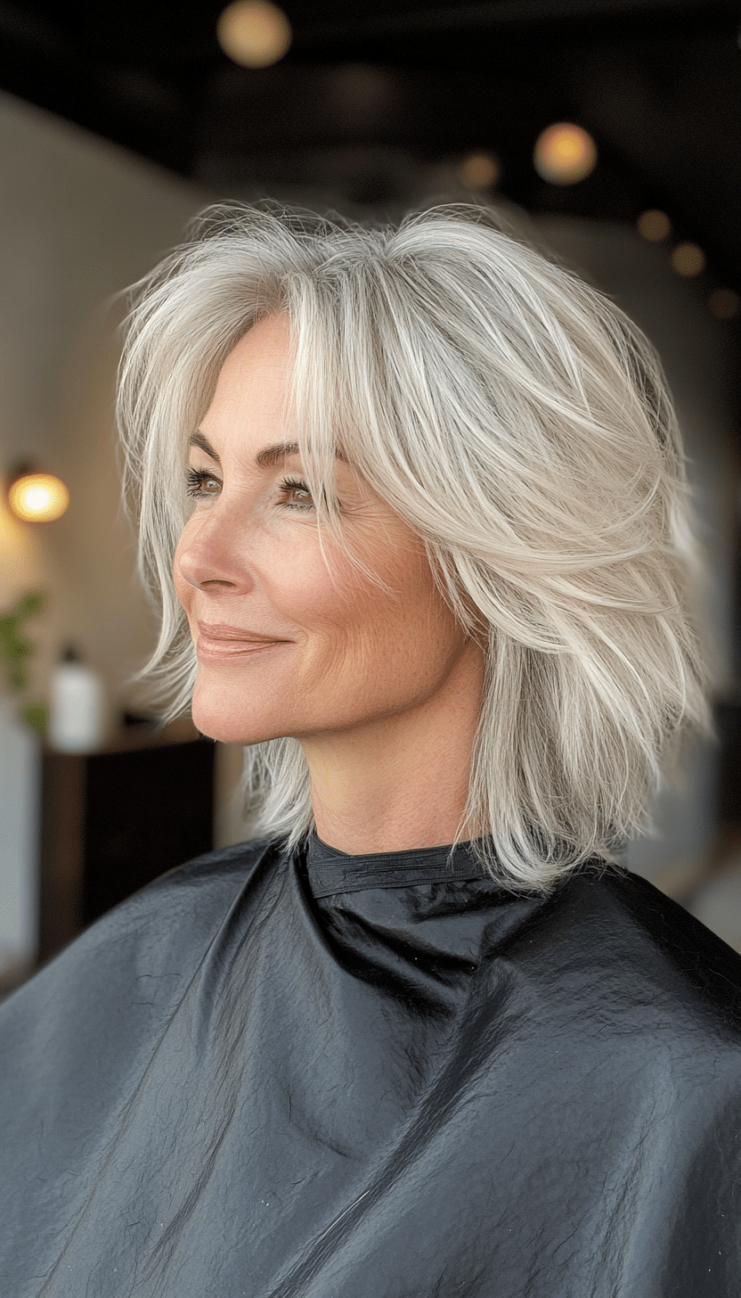 2. Chin-Length Tousled Shag in Silver Blonde (Shaggy Haircuts For Women Over 50) - Shaggy Haircuts For Women Over 50
