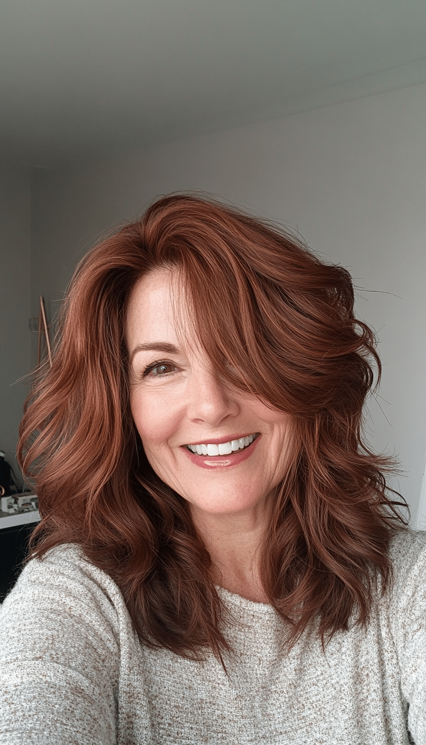 4. Wavy Mid-Length Shag in Chestnut Brown (Shaggy Haircuts For Women Over 50) - Shaggy Haircuts For Women Over 50