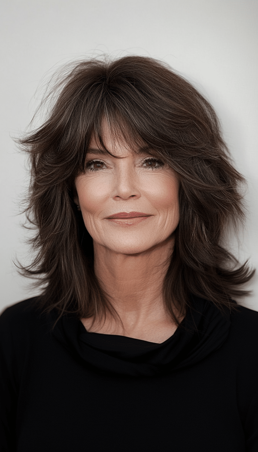 6. Classic Collarbone Shag in Dark Brown (Shaggy Haircuts For Women Over 50) - Shaggy Haircuts For Women Over 50