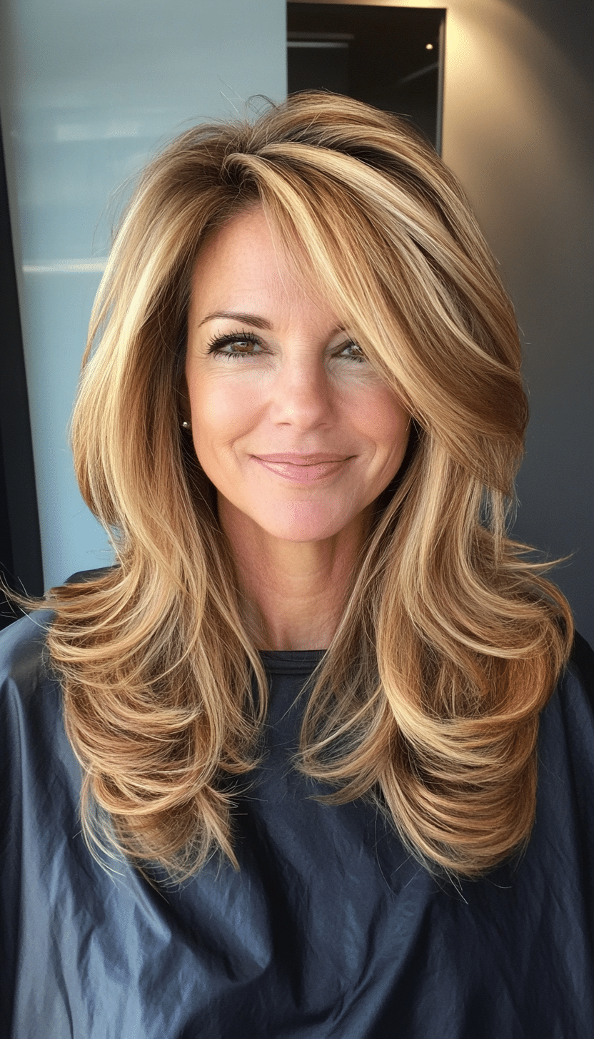 8. Long and Layered Shag in Warm Honey Blonde (Shaggy Haircuts For Women Over 50) - Shaggy Haircuts For Women Over 50
