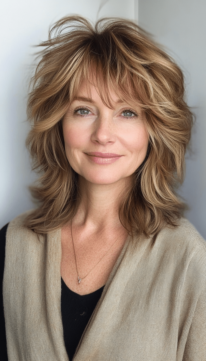 14. Long Wispy Shag in Golden Brown (Shaggy Haircuts For Women Over 50) - Shaggy Haircuts For Women Over 50