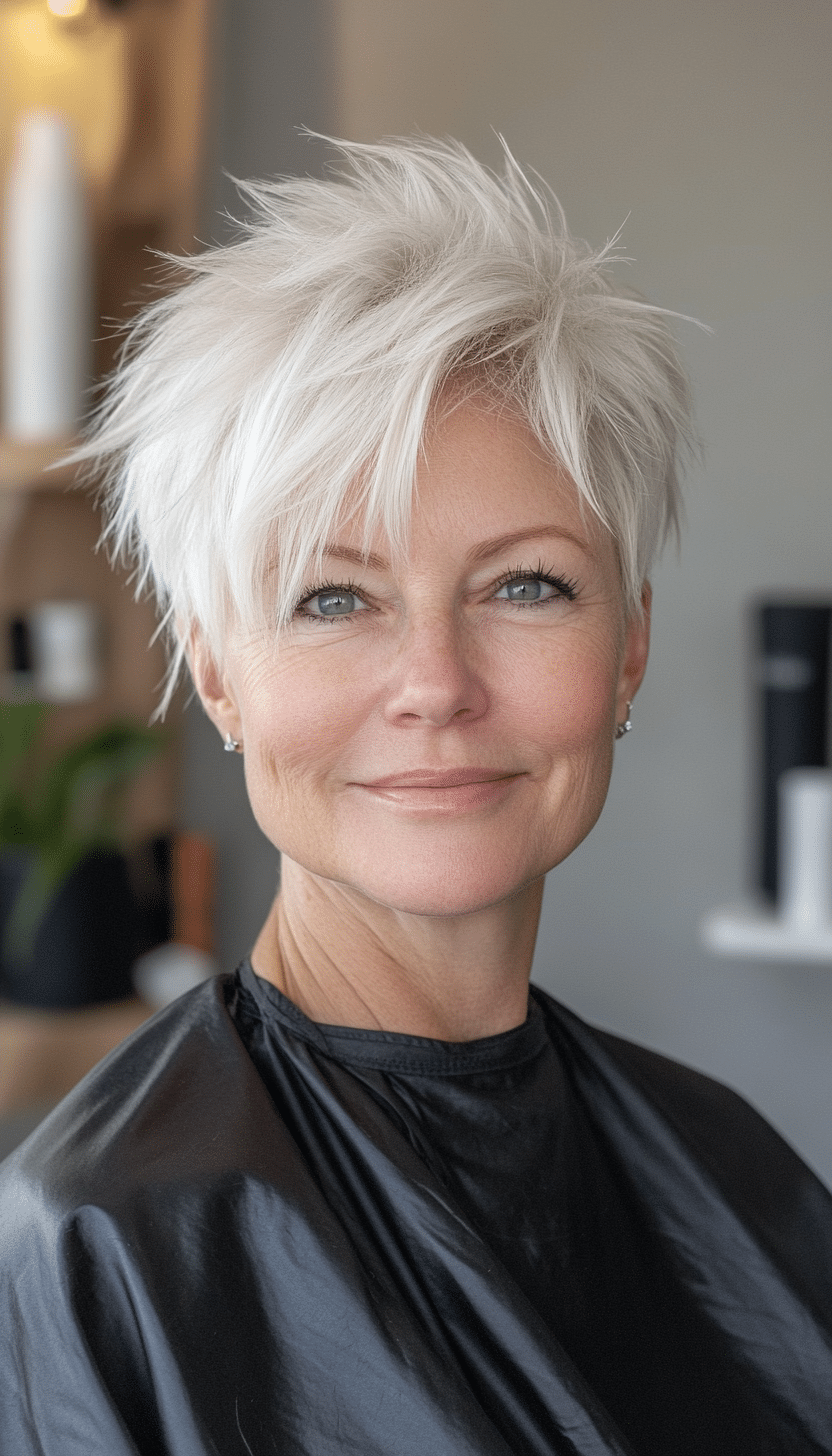 21. Short and Spiky Shag in Frosted White (Shaggy Haircuts For Women Over 50) - Shaggy Haircuts For Women Over 50