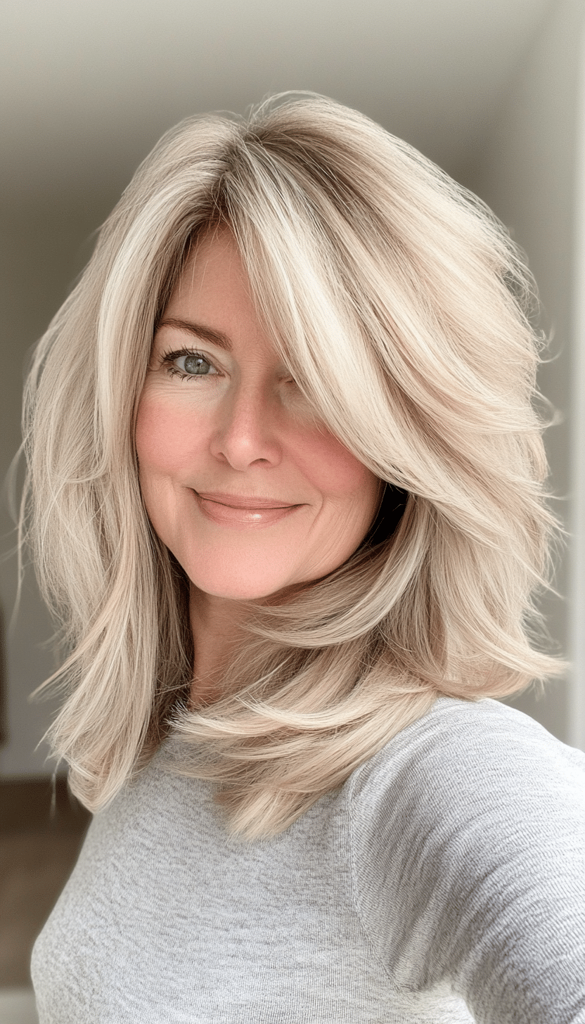 22. Shoulder-Length Soft Shag in Cool Beige Blonde (Shaggy Haircuts For Women Over 50) - Shaggy Haircuts For Women Over 50