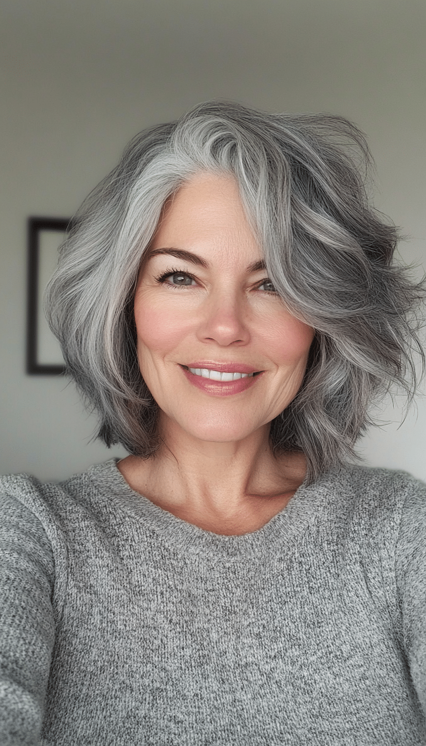 24. Cropped Layered Shag in Charcoal Gray (Shaggy Haircuts For Women Over 50) - Shaggy Haircuts For Women Over 50