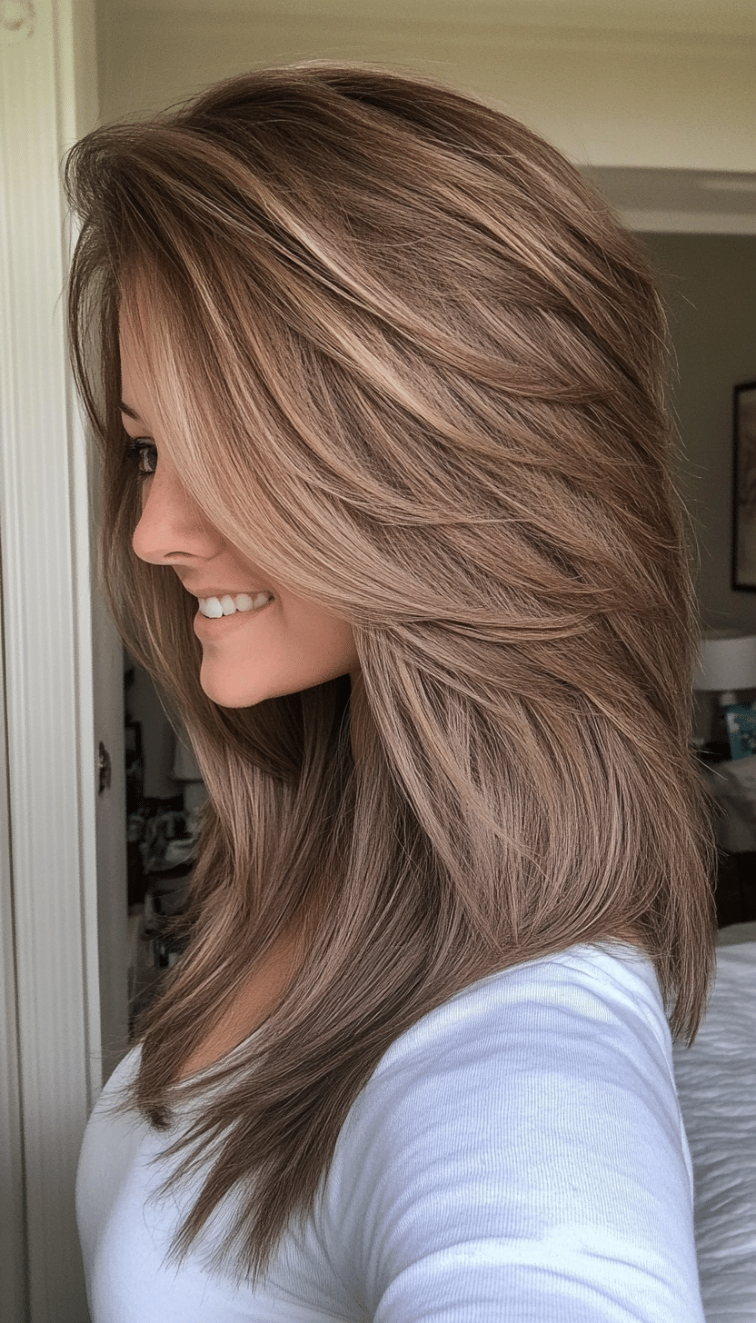 1. Feathered Collarbone Layers in Ash Brown (Layered Hairstyles For Thin Hair) - Layered Hairstyles For Thin Hair