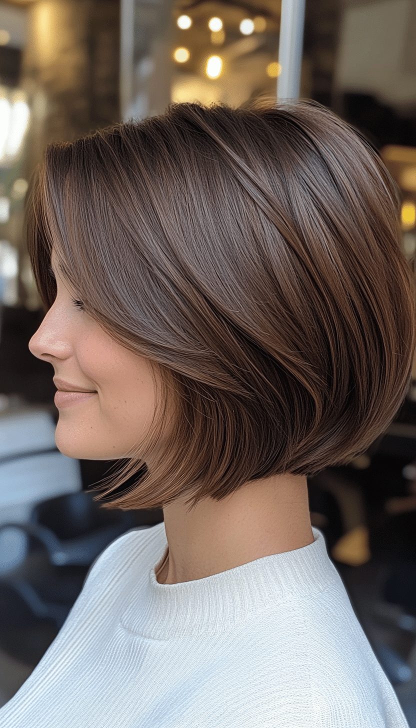 2. Chin-Length Graduated Bob in Warm Chestnut (Layered Hairstyles For Thin Hair) - Layered Hairstyles For Thin Hair