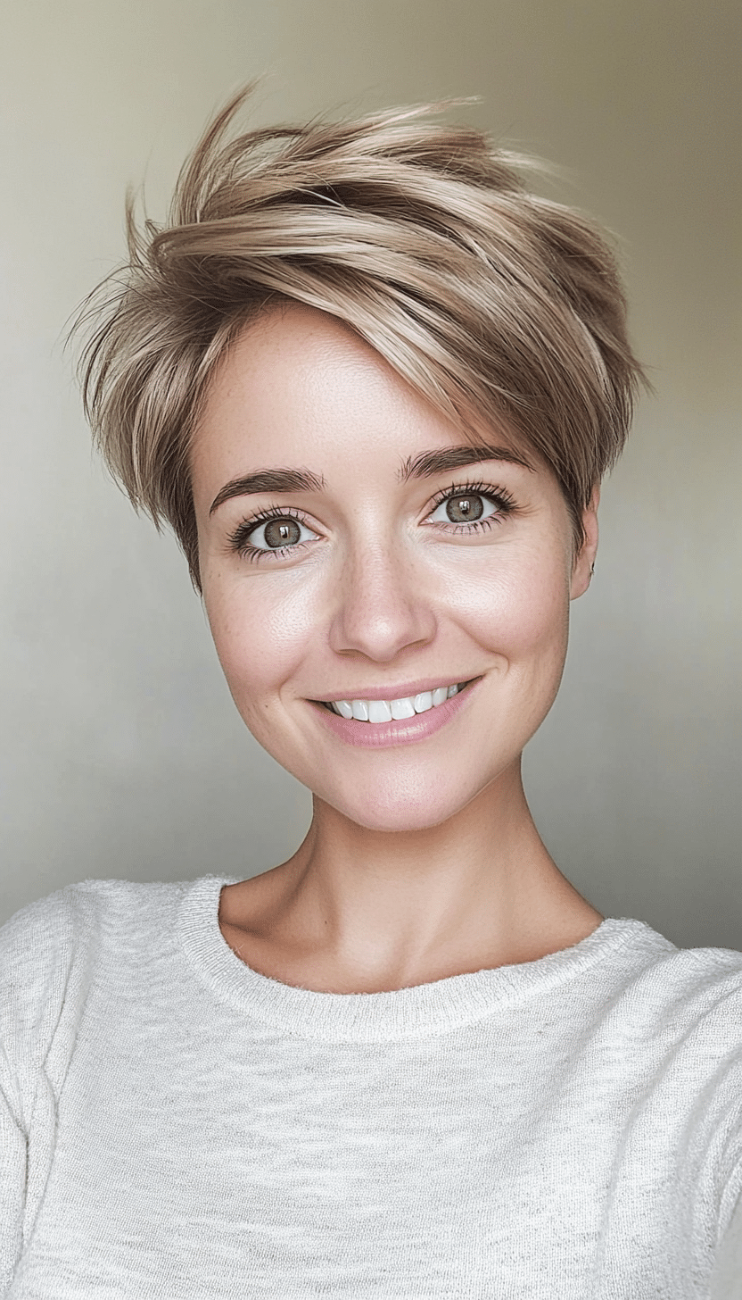 6. Pixie Cut with Layered Crown in Light Ash Blonde (Layered Hairstyles For Thin Hair) - Layered Hairstyles For Thin Hair